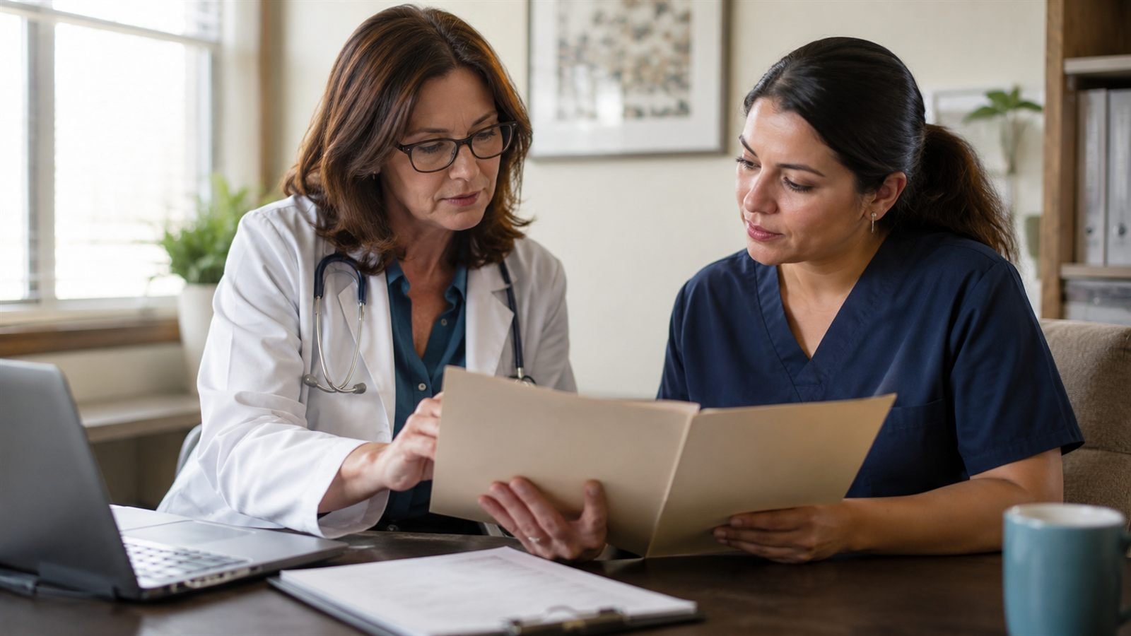 Clinician reviewing a care plan