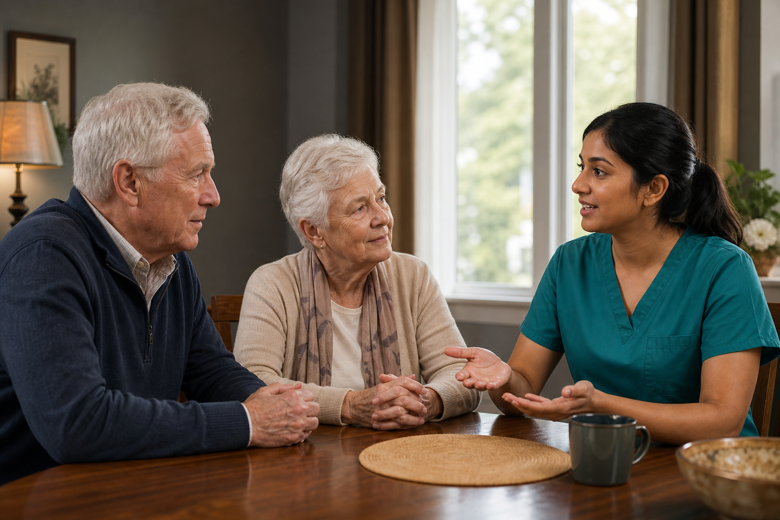 Nurse answering family questions about home health care