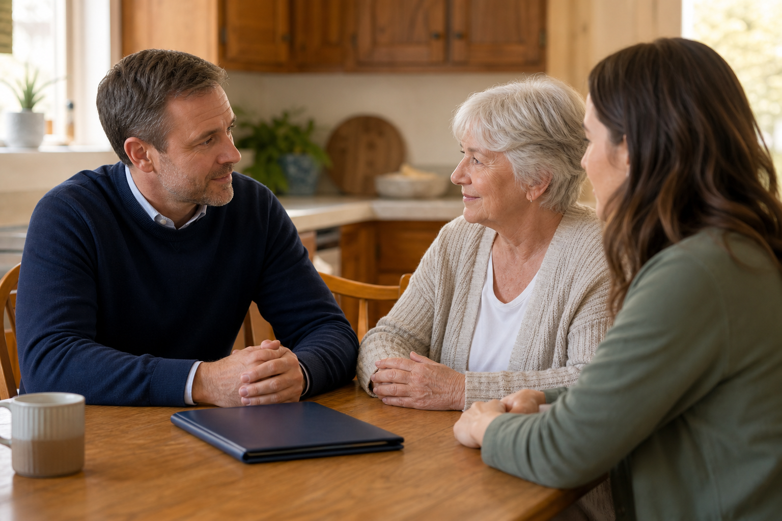 Medical social worker meeting with a family at home
