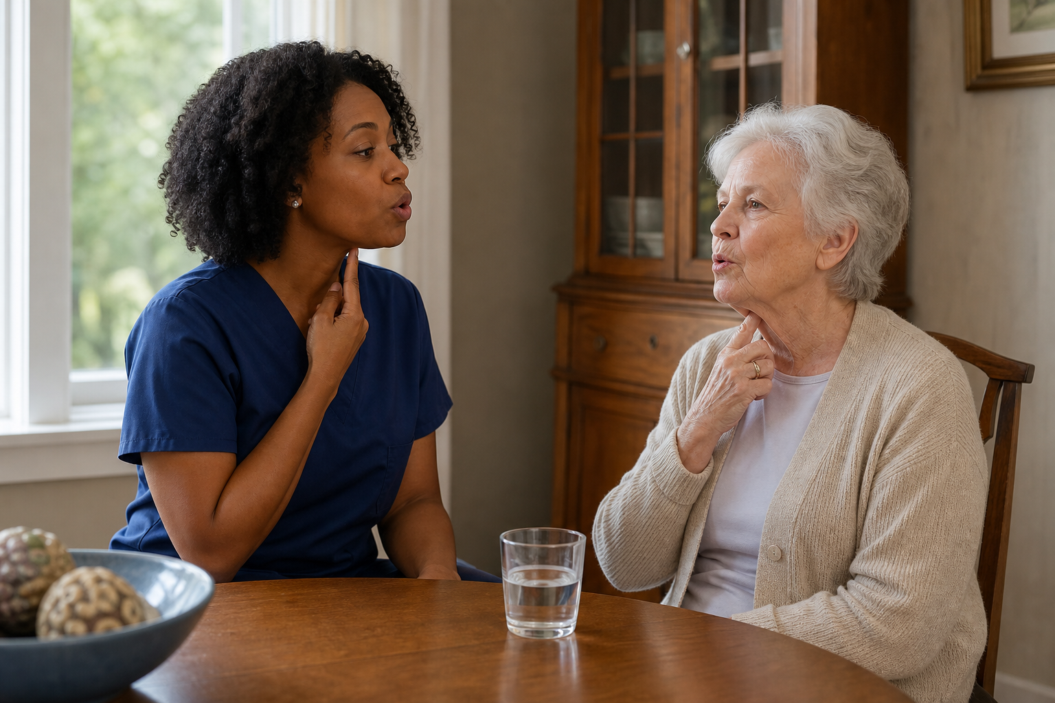 Speech therapist supporting communication during a home visit